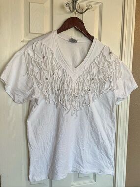 Vintage Ever Blue fringed 1990s white fringe silver studded shirt womens Size M